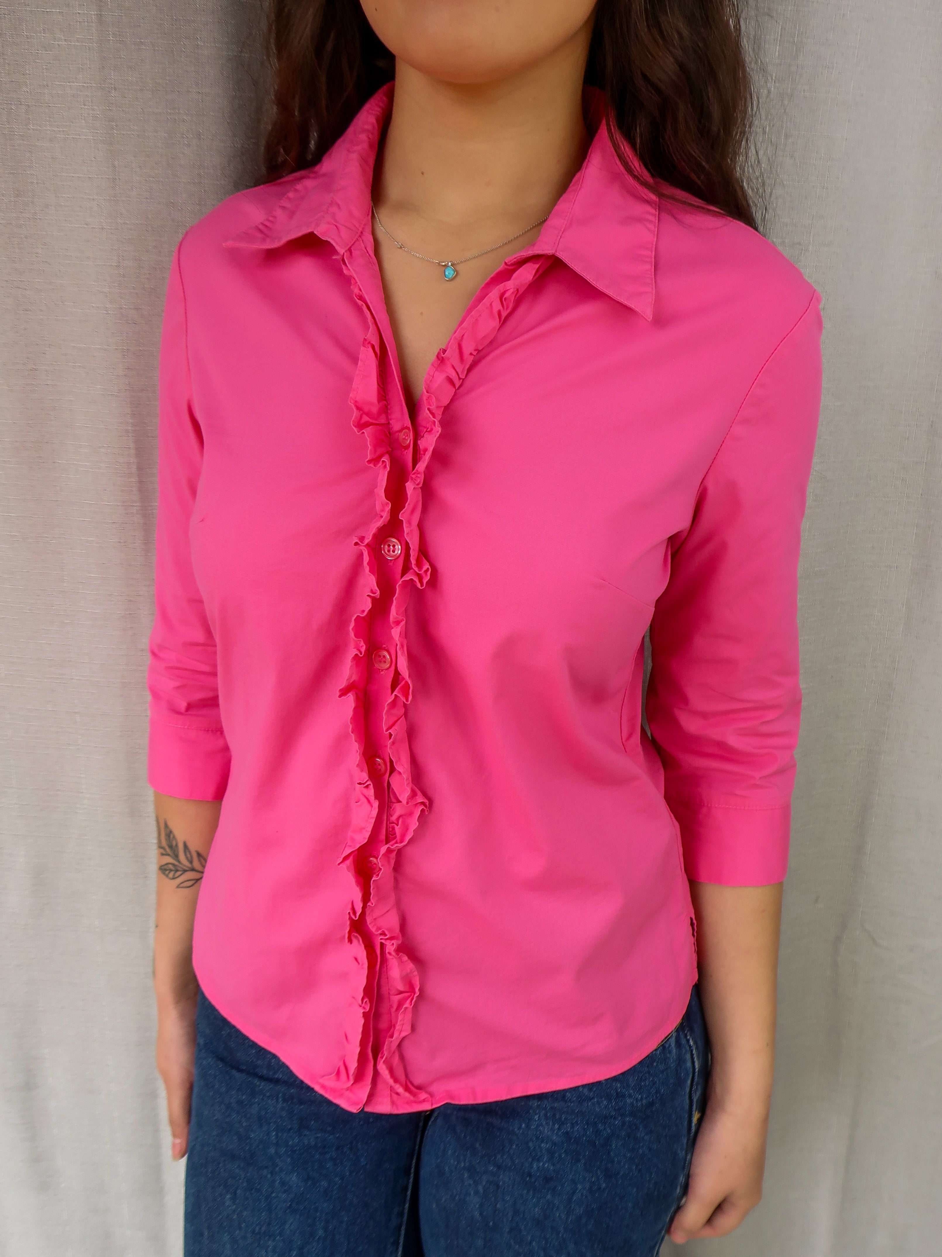 00s Expression Ruffle Button-Up Shirt - Size S