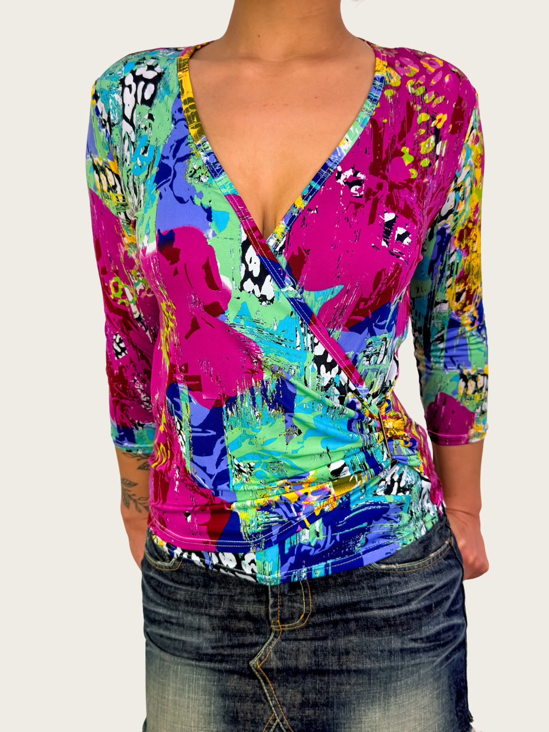 Y2K Covers Abstract Wrap Top - Size M