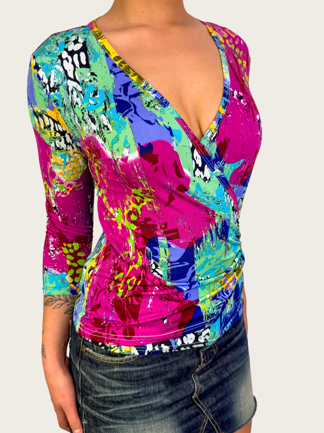 Y2K Covers Abstract Wrap Top - Size M