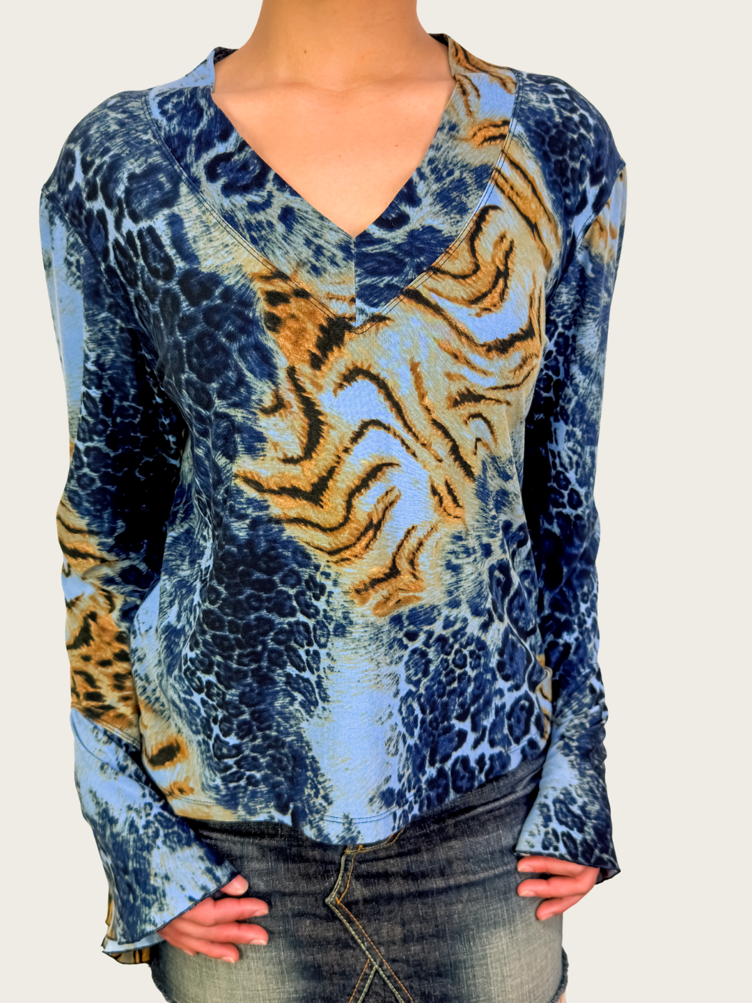00s P&S Michael Blue Animal Print Top - Size L