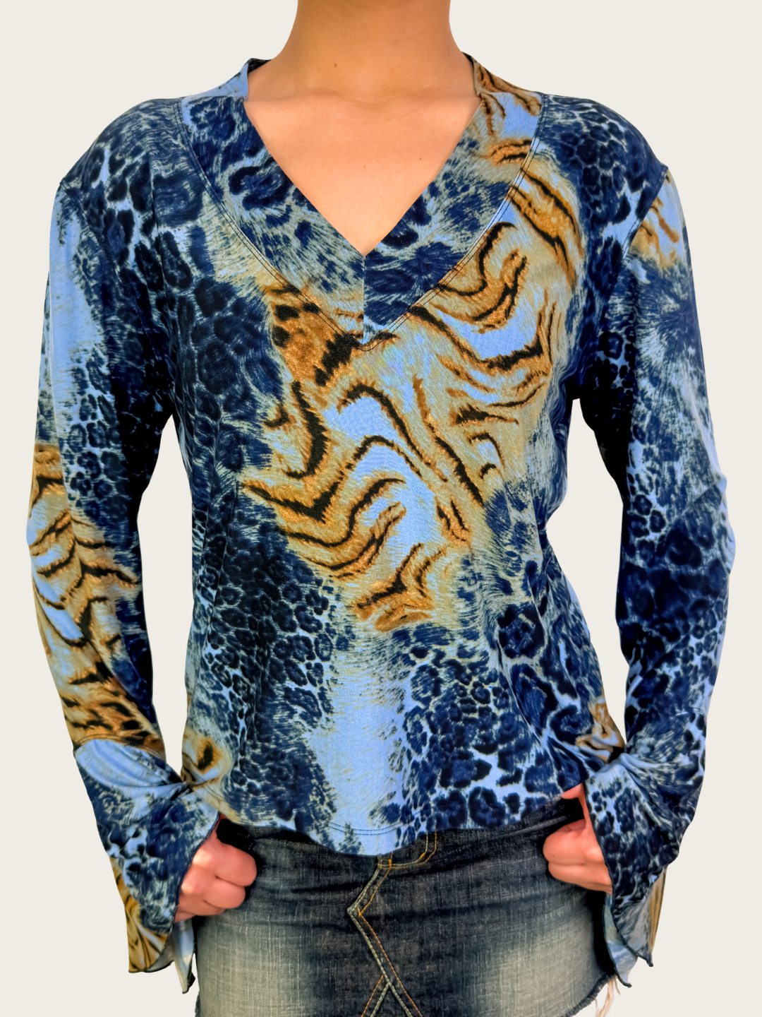 00s P&S Michael Blue Animal Print Top - Size L
