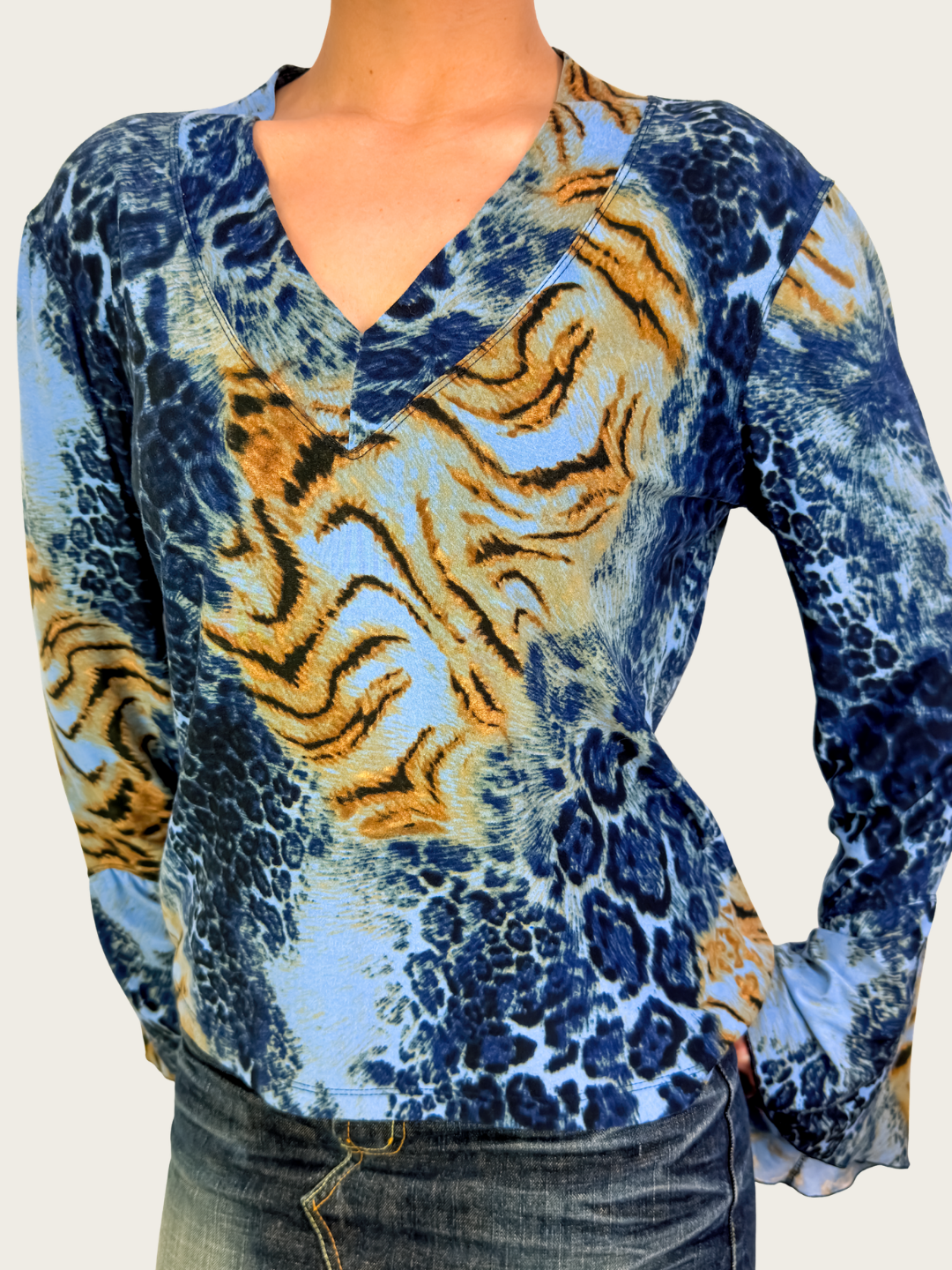 00s P&S Michael Blue Animal Print Top - Size L