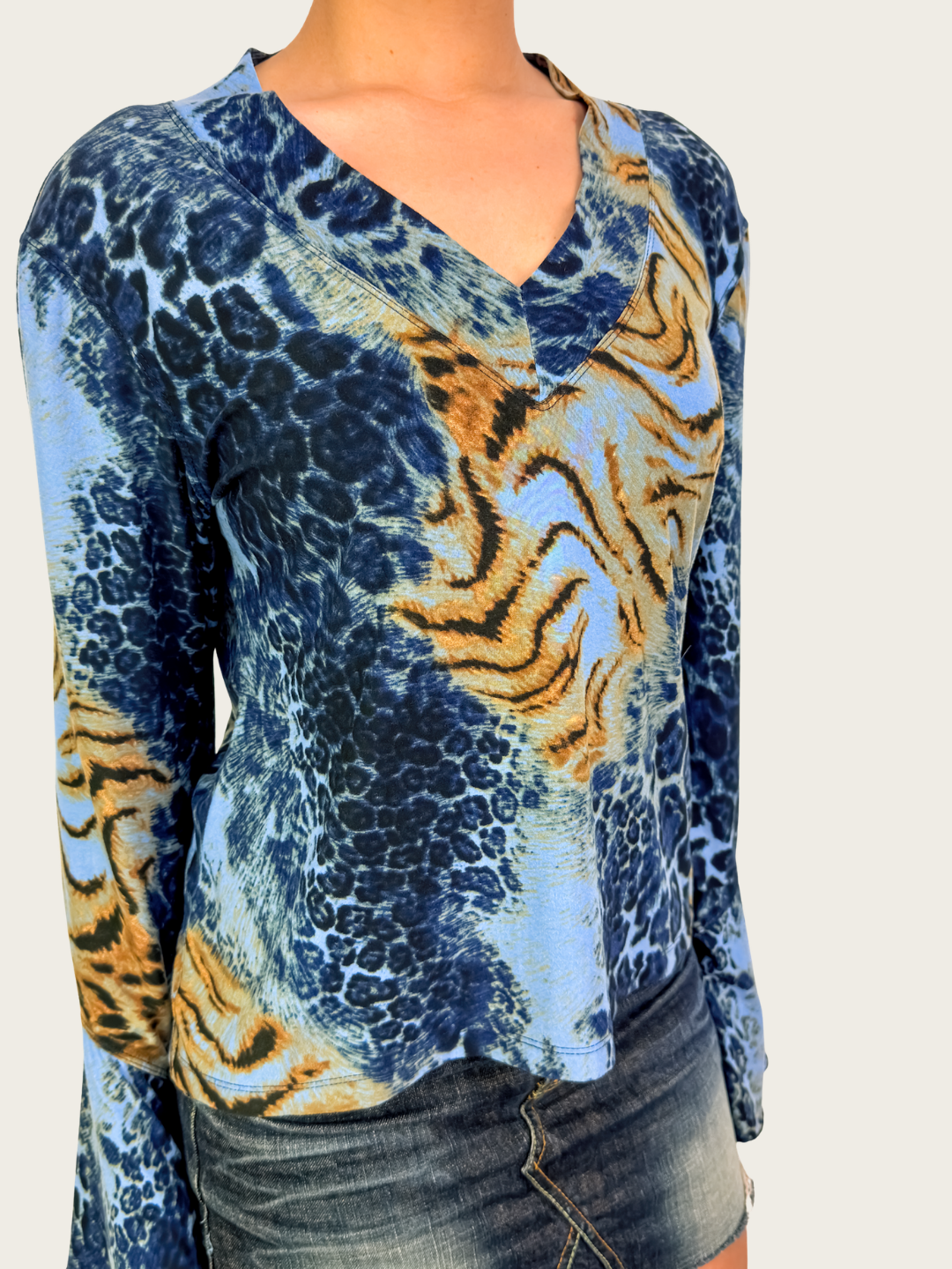 00s P&S Michael Blue Animal Print Top - Size L
