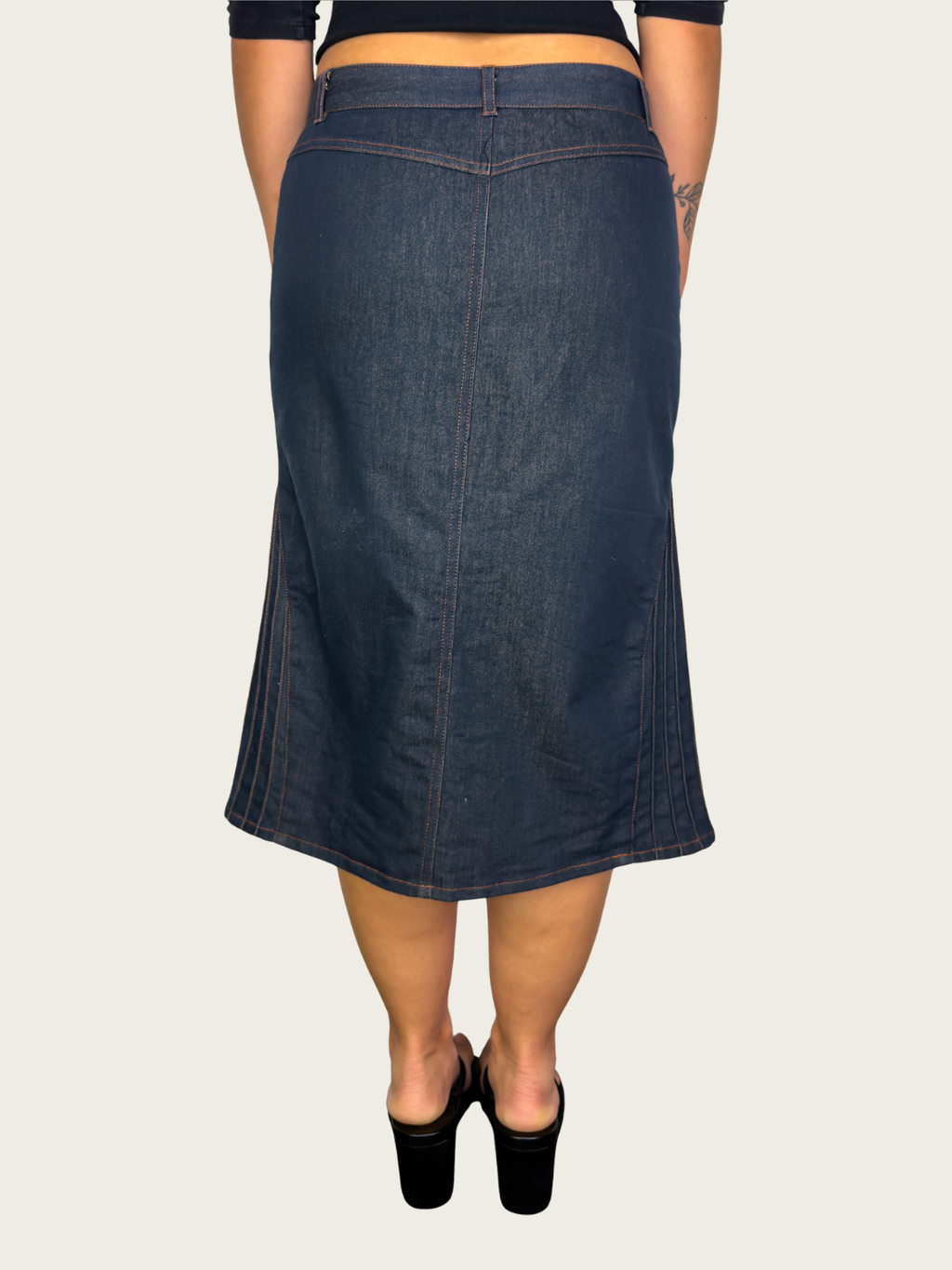 00s Crossroads Contrast Stitch Denim Midi Skirt - Size S