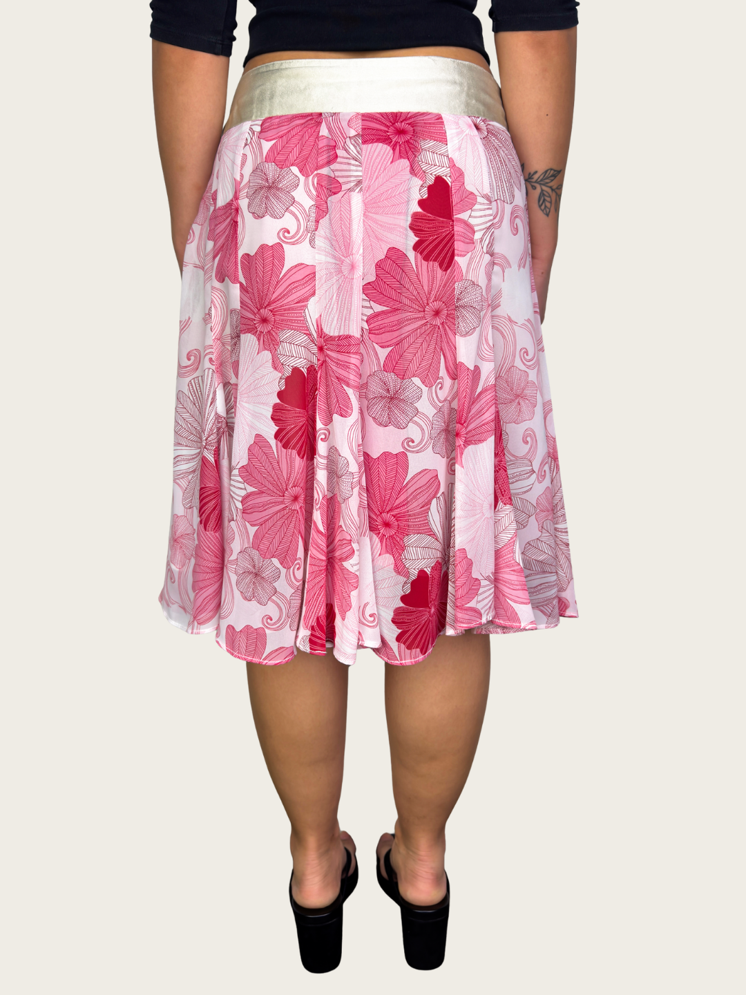 00s Heart Pink Floral Midi Skirt - Size S