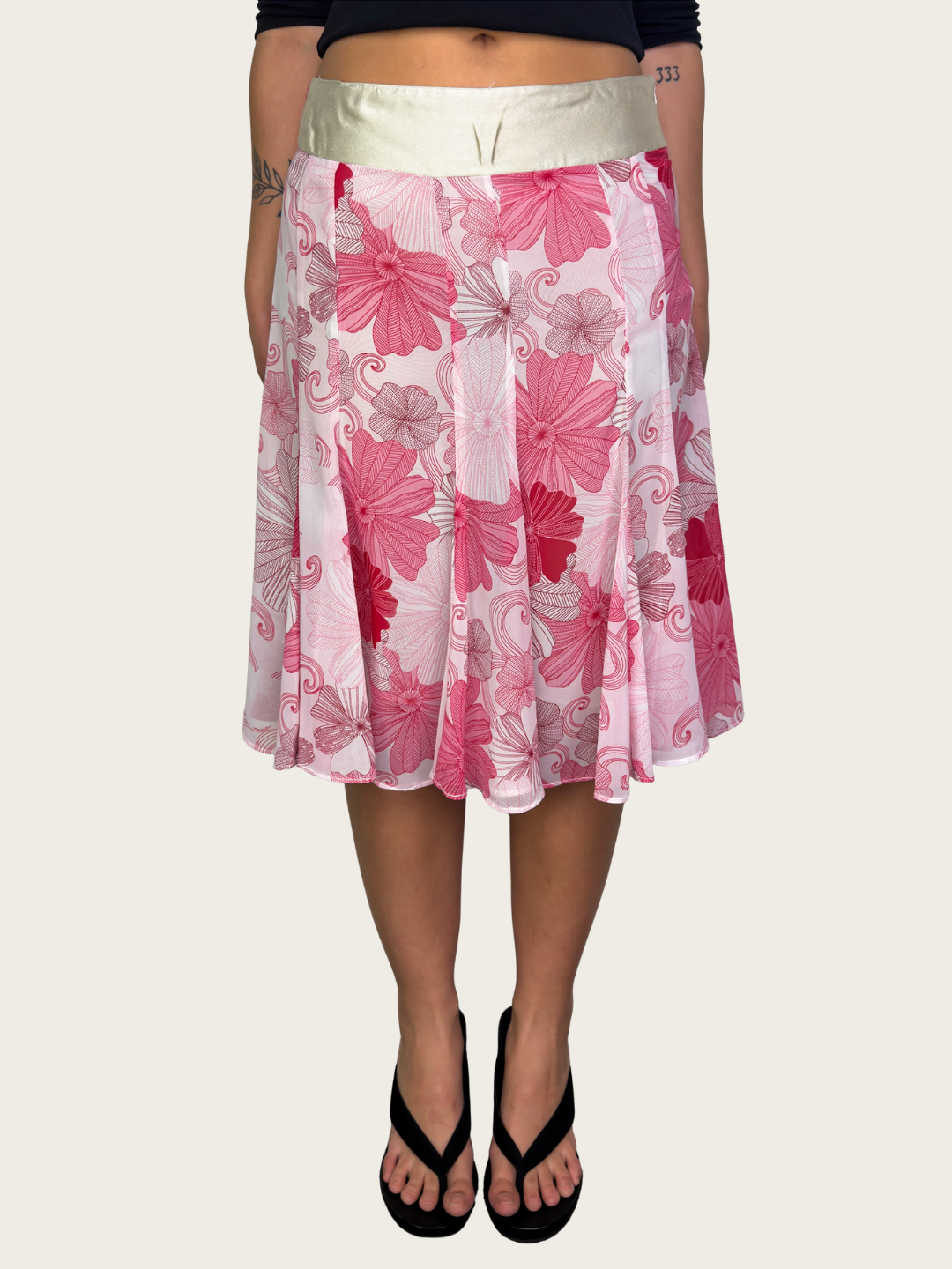 00s Heart Pink Floral Midi Skirt - Size S