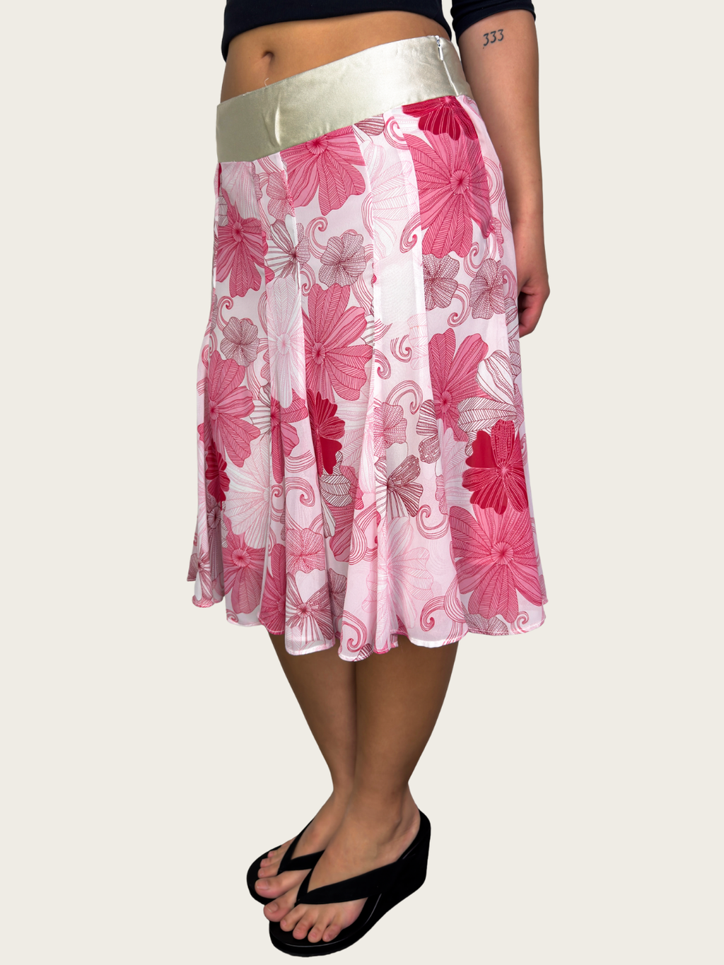00s Heart Pink Floral Midi Skirt - Size S