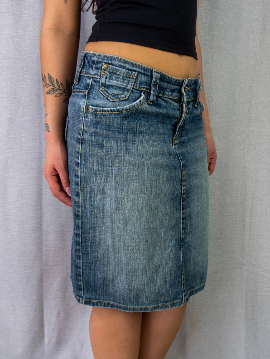 00s Esprit Faded Denim Midi Skirt Blue - Size S