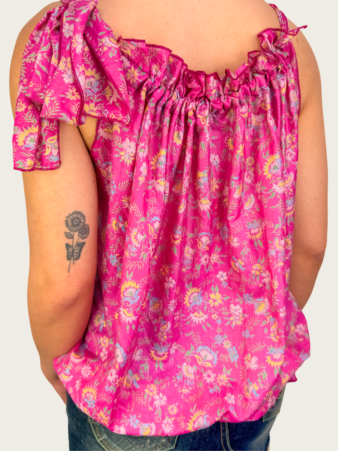 Vintage Peace Angel Floral Tie-Strap Top - Size S/M