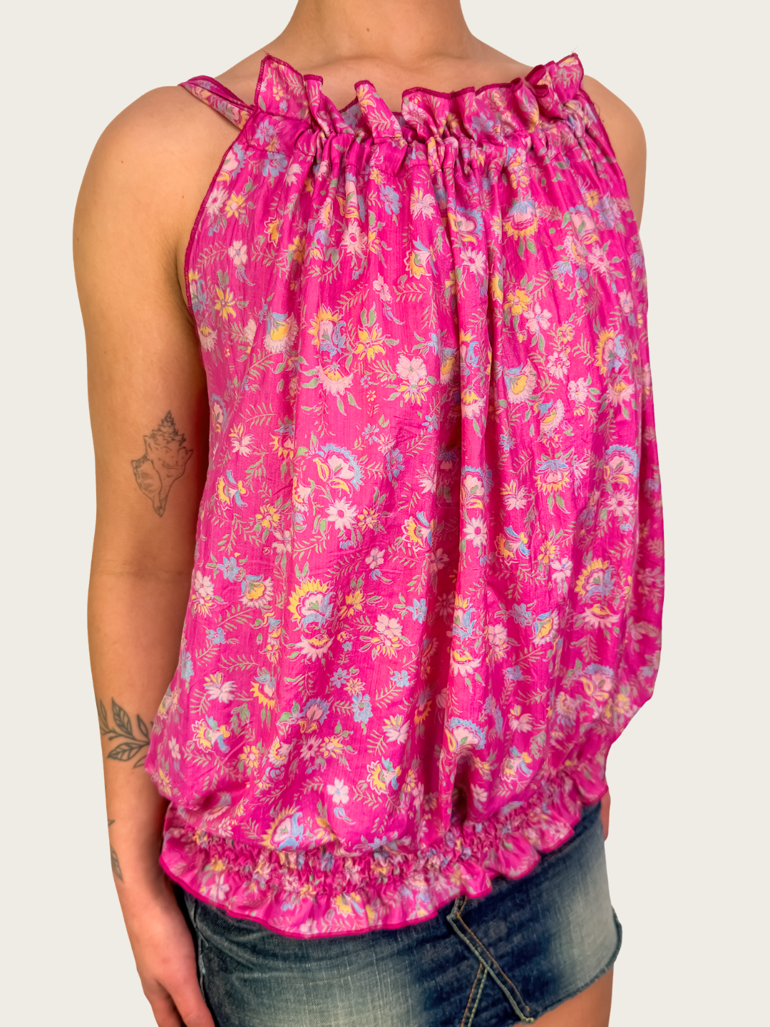 Vintage Peace Angel Floral Tie-Strap Top - Size S/M