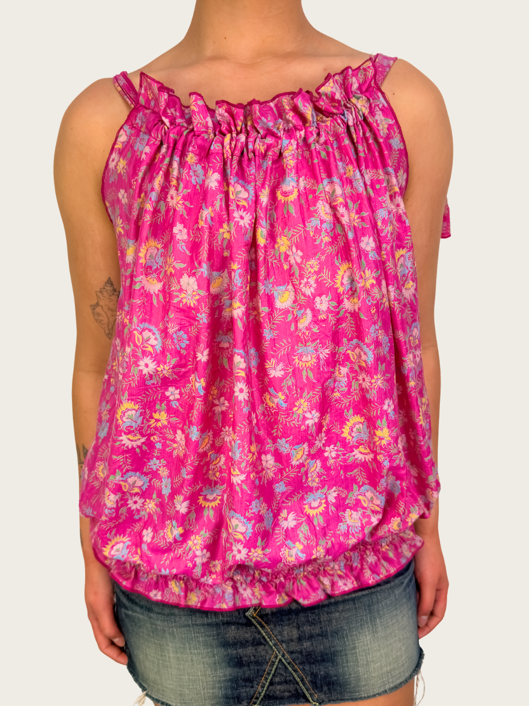 Vintage Peace Angel Floral Tie-Strap Top - Size S/M