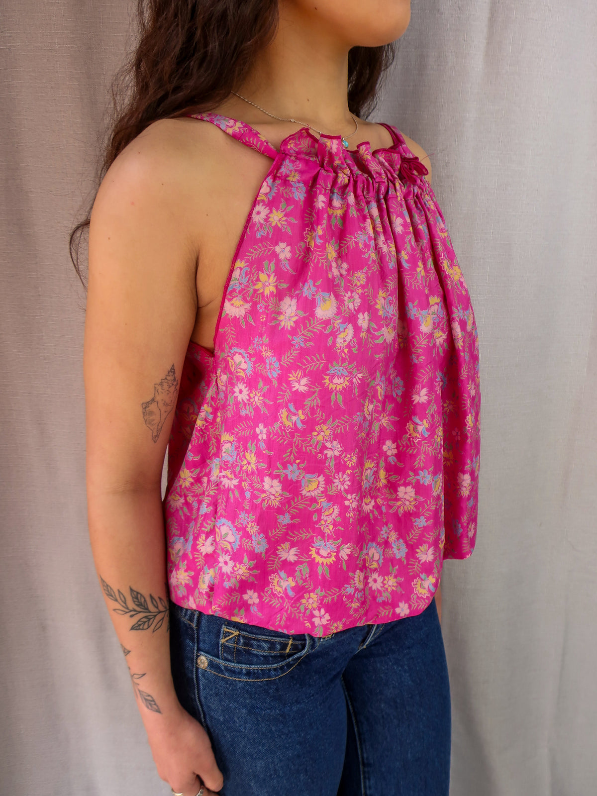 Vintage Peace Angel Floral Tie-Strap Top - Size S/M