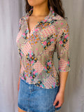 00s Vue d’Orange Floral Pleated Blouse - Size S/M