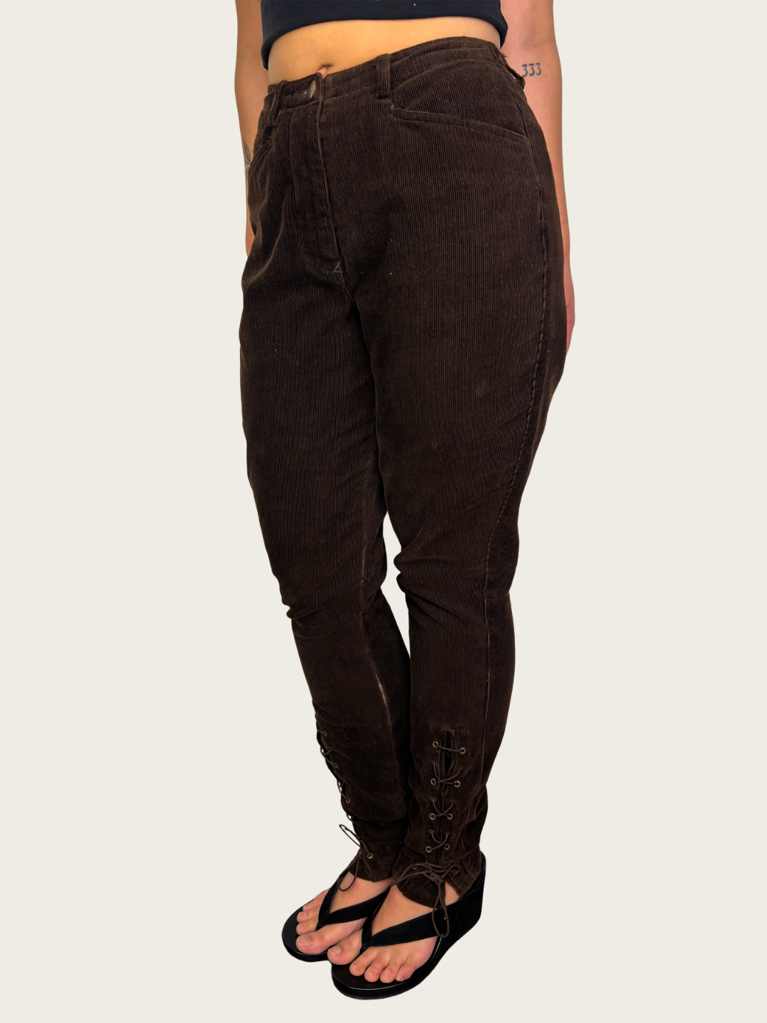 Vintage DKNY Brown Corduroy Lace-Up Pants - Size XS