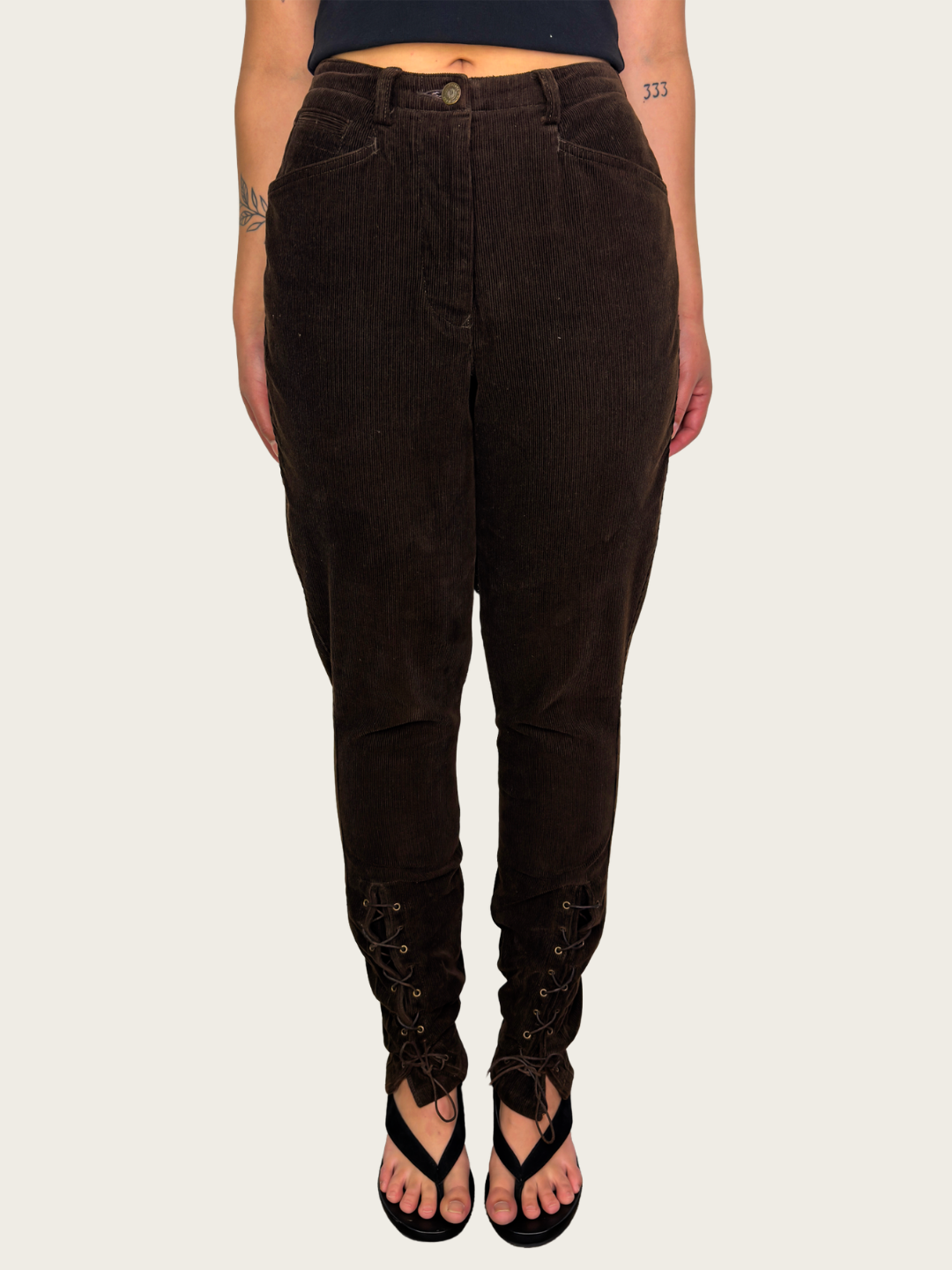 Vintage DKNY Brown Corduroy Lace-Up Pants - Size XS