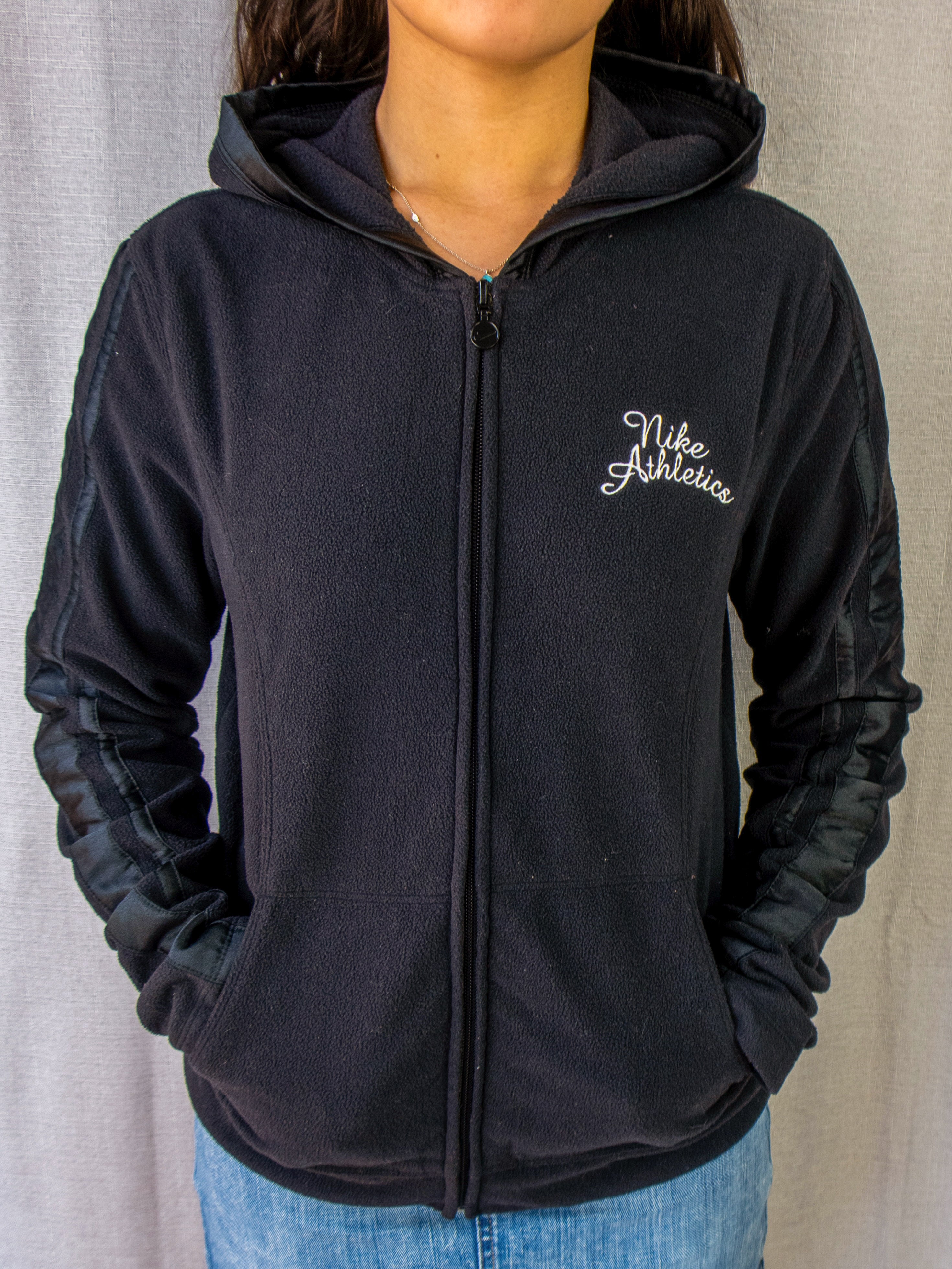 00s Nike Athletics Fitted Fleece Zip Hoodie Black - Size S/M