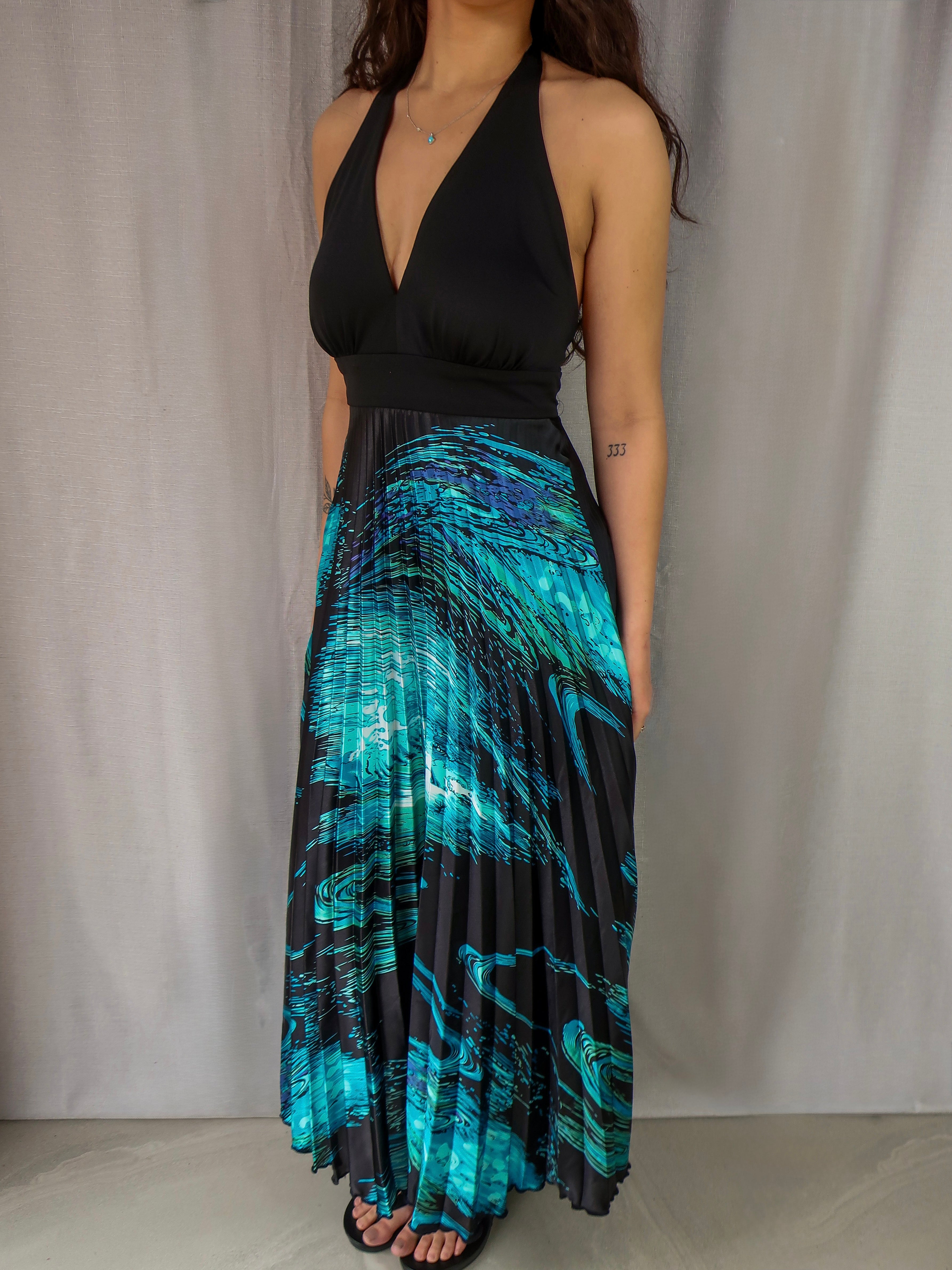 00s Events Collection Pleated Halter Maxi Dress - Size S