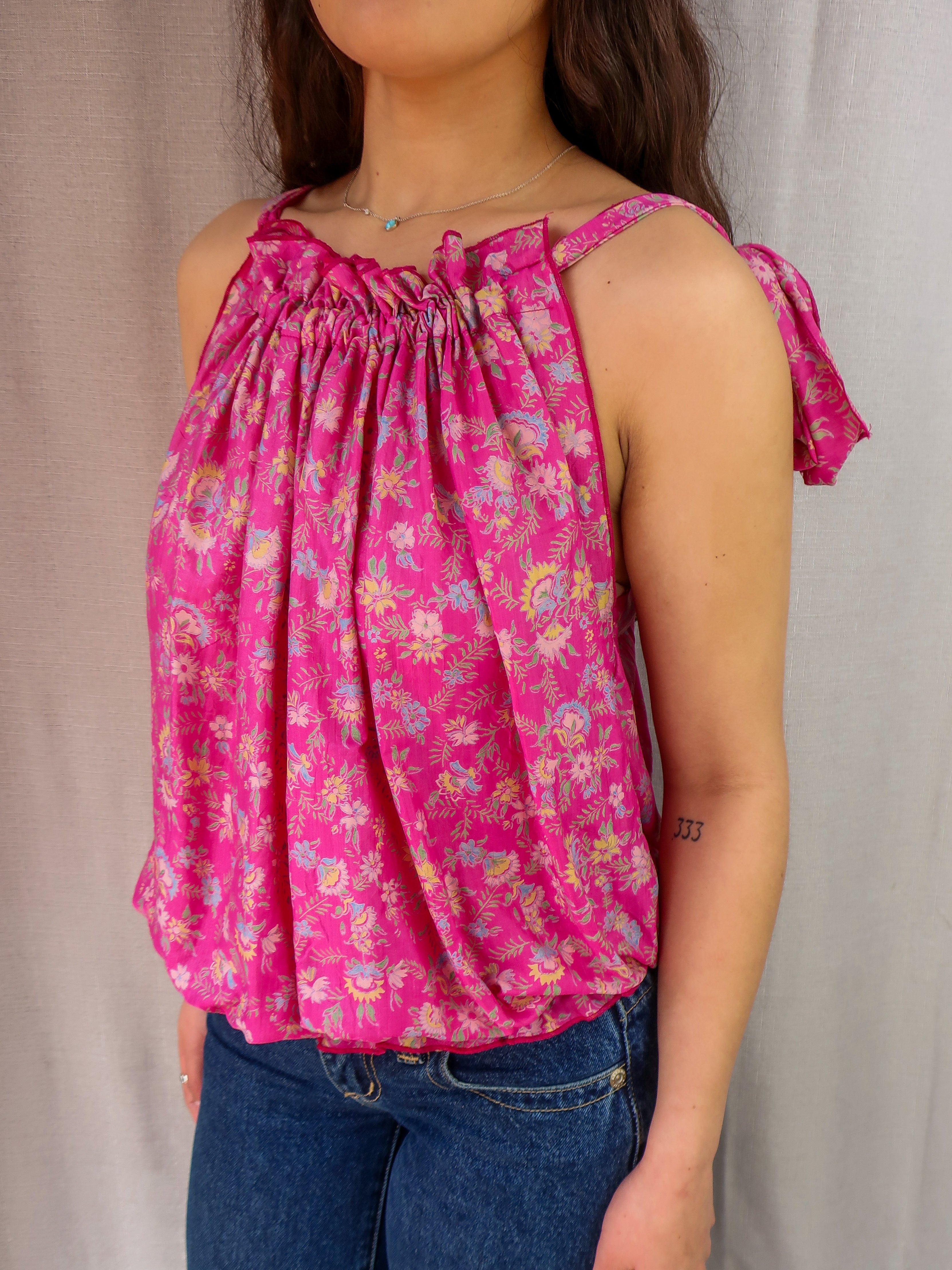 Vintage Peace Angel Floral Tie-Strap Top - Size S/M