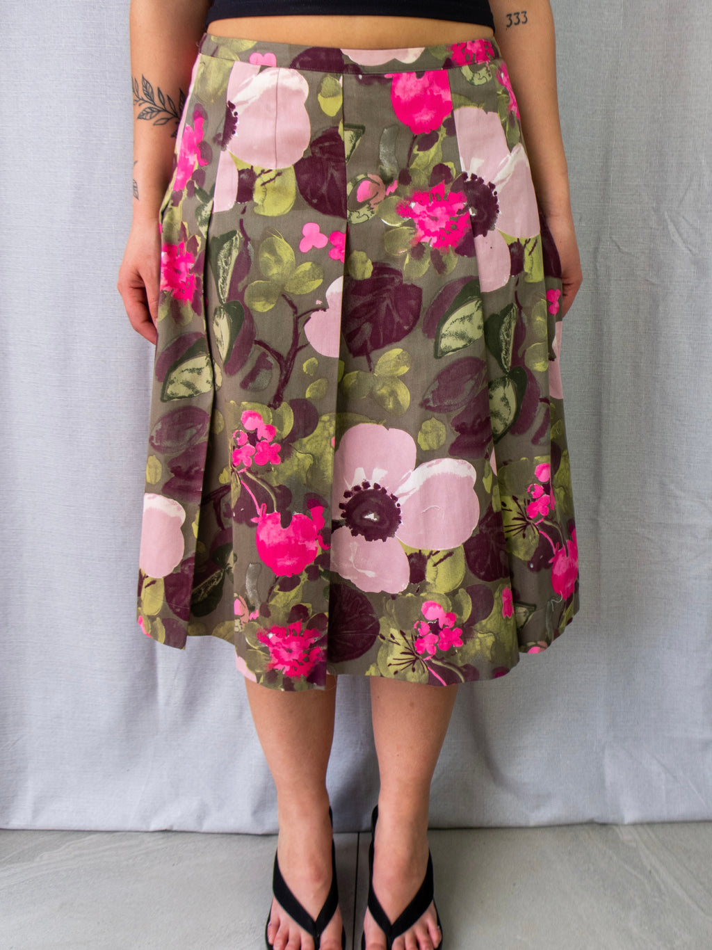 00s InWear Jackpot Hand Painted Floral Midi Skirt - Size S