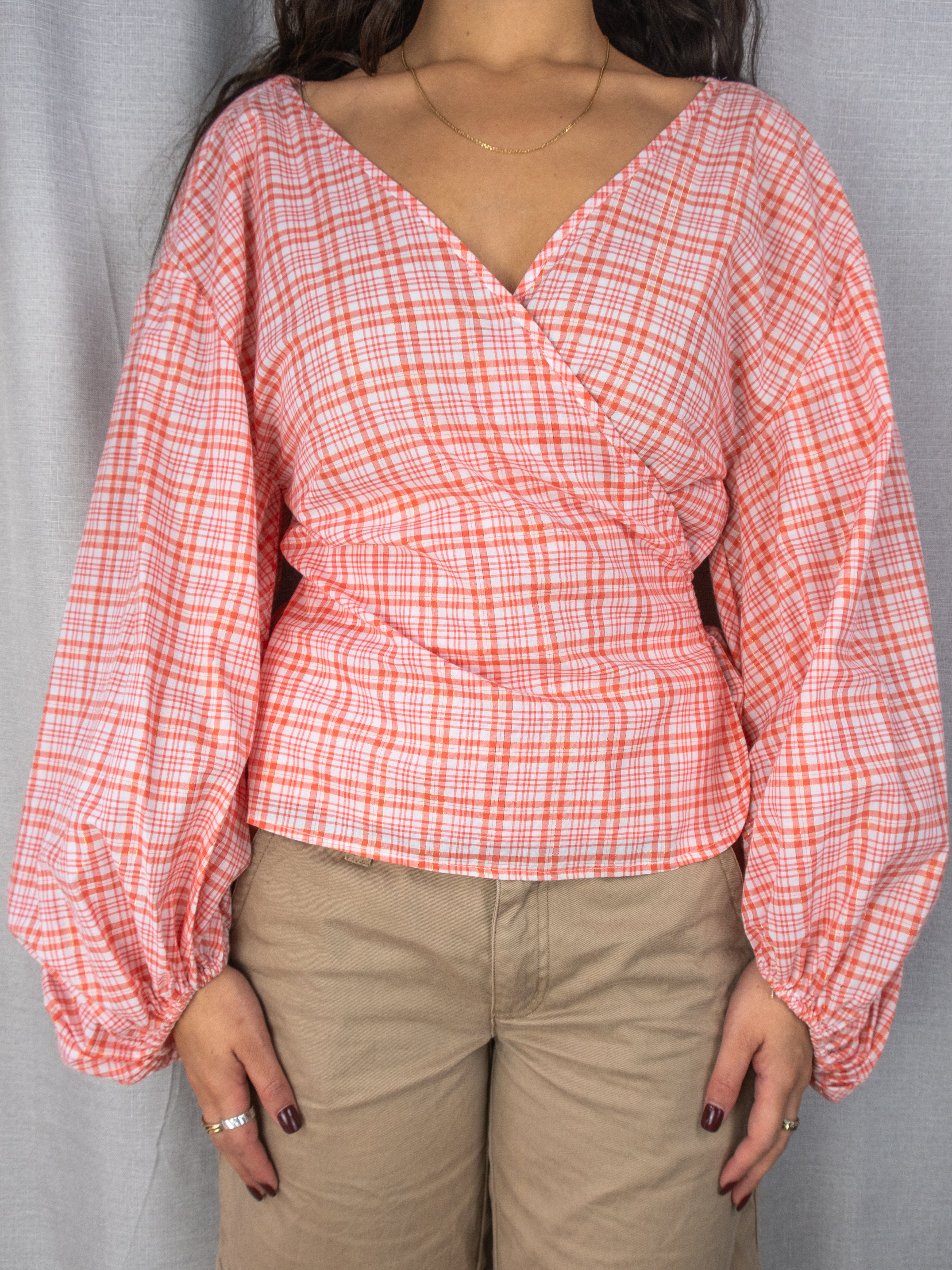 Michael Kors Tie Front Blouse - Red Gingham - Size M