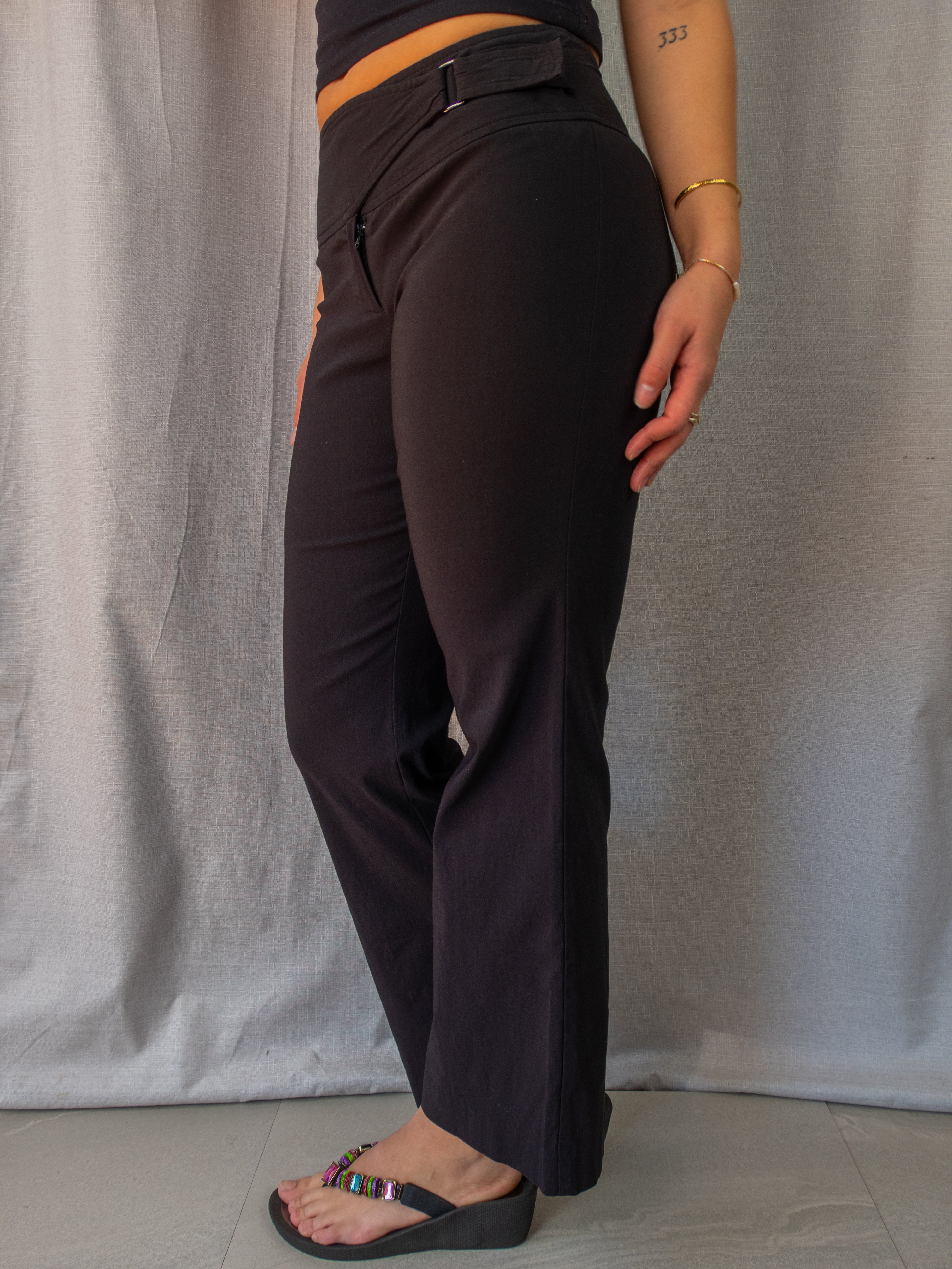 Y2K Events Black Wrap Waist Pants - Minimal Straight Leg - Size 6