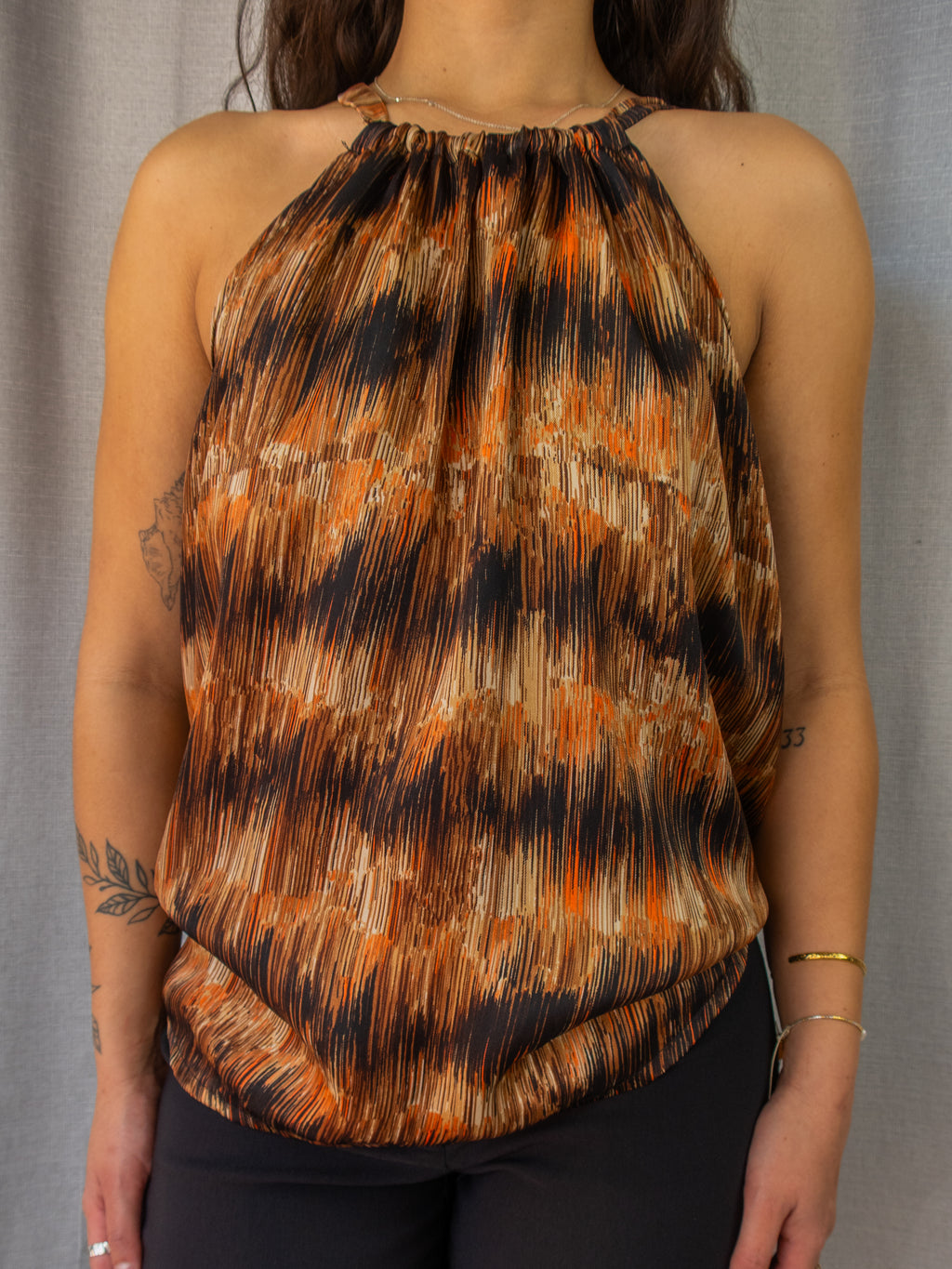 Valoo Abstract Halter Top - Brown Print - Size S