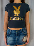 Y2K Playboy Baby Tee - Gold Logo Black - Size 8