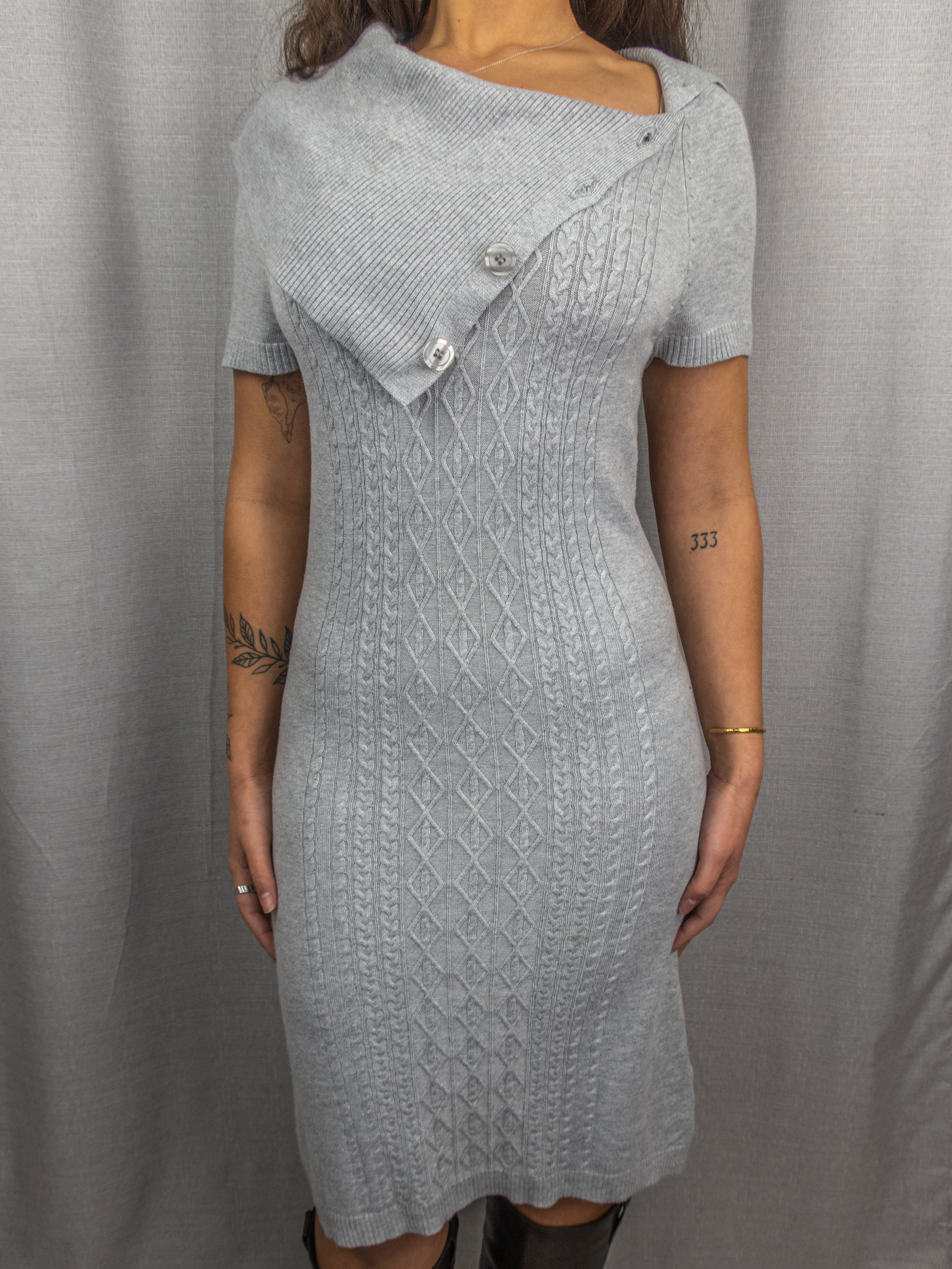 Y2K Events Knit Dress - Cable Knit Grey - Size M
