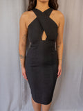 Kardashian Kollection Midi Dress - Black Textured Bodycon - Size 8