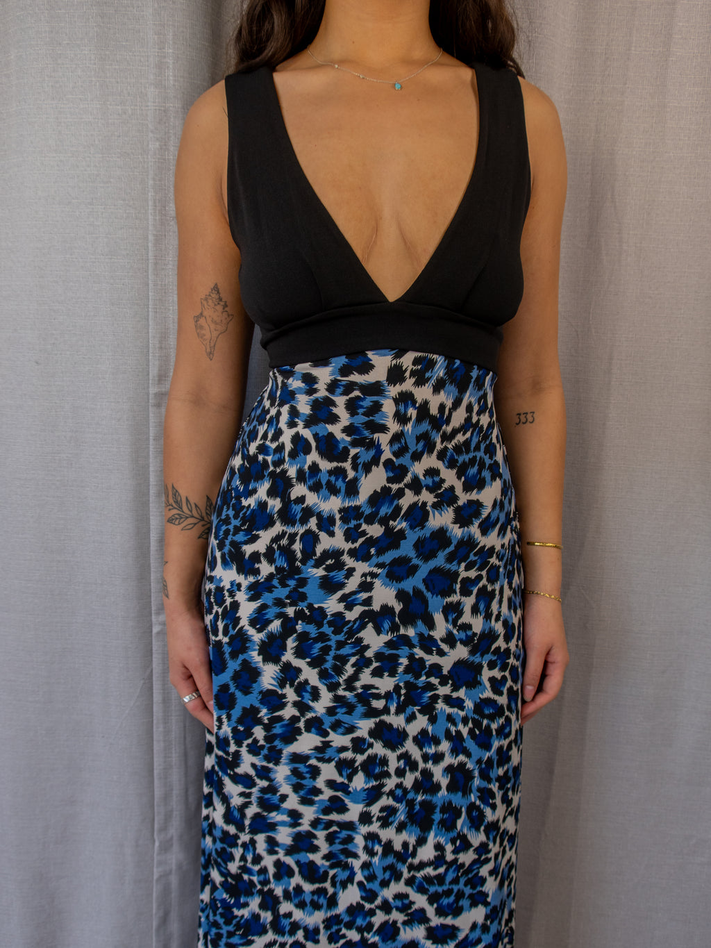 Y2K Crossroads Maxi Dress - Blue Leopard Print - Size S