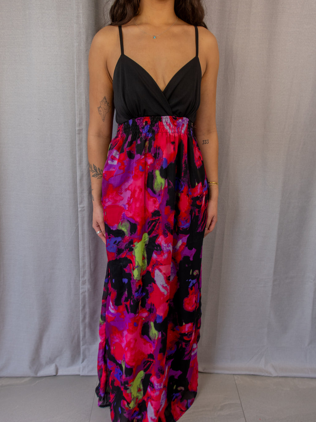 Y2K Crossroads Maxi Dress - Black/Floral - Size 8