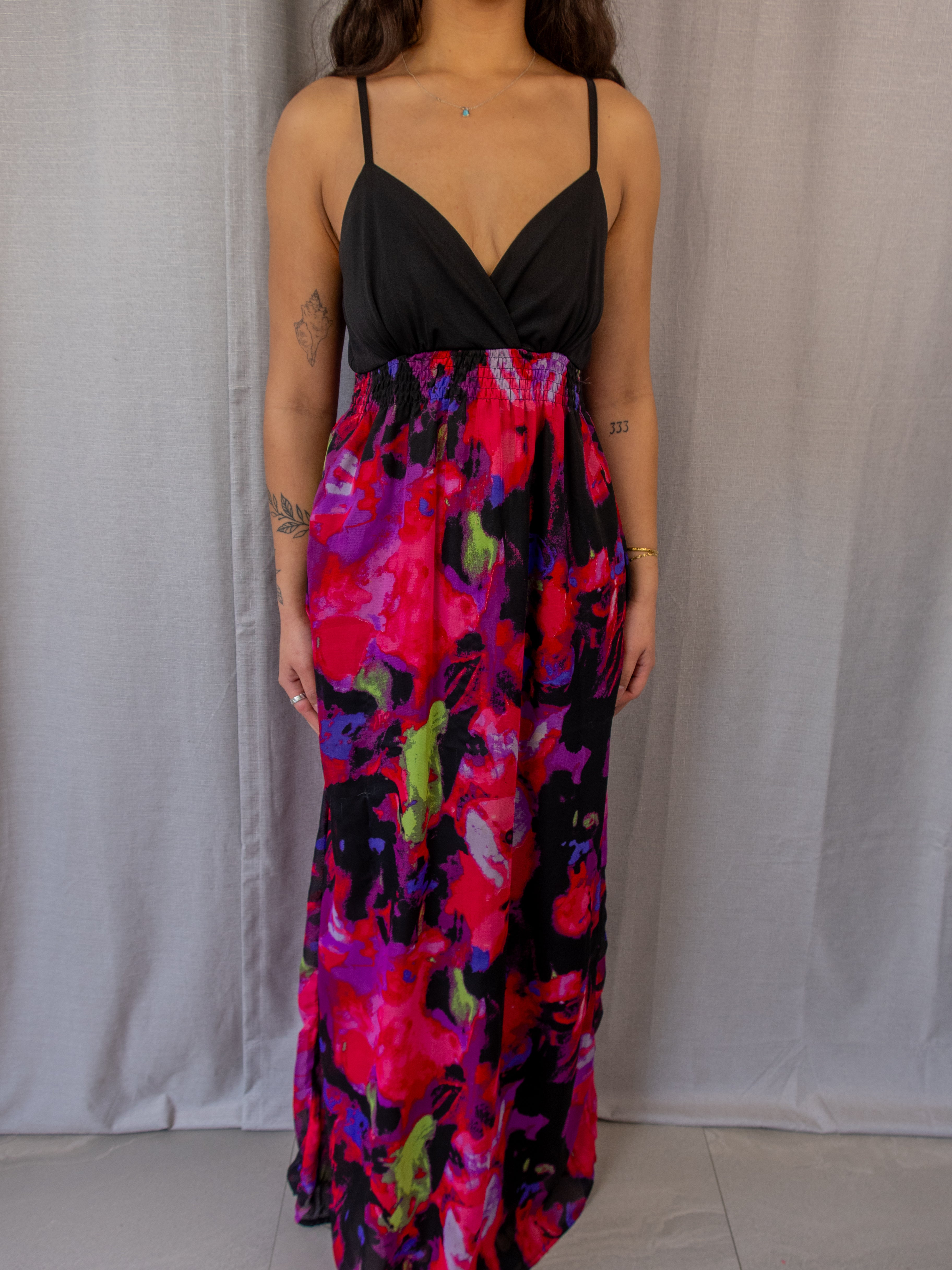 Y2K Crossroads Maxi Dress - Black/Floral - Size 8