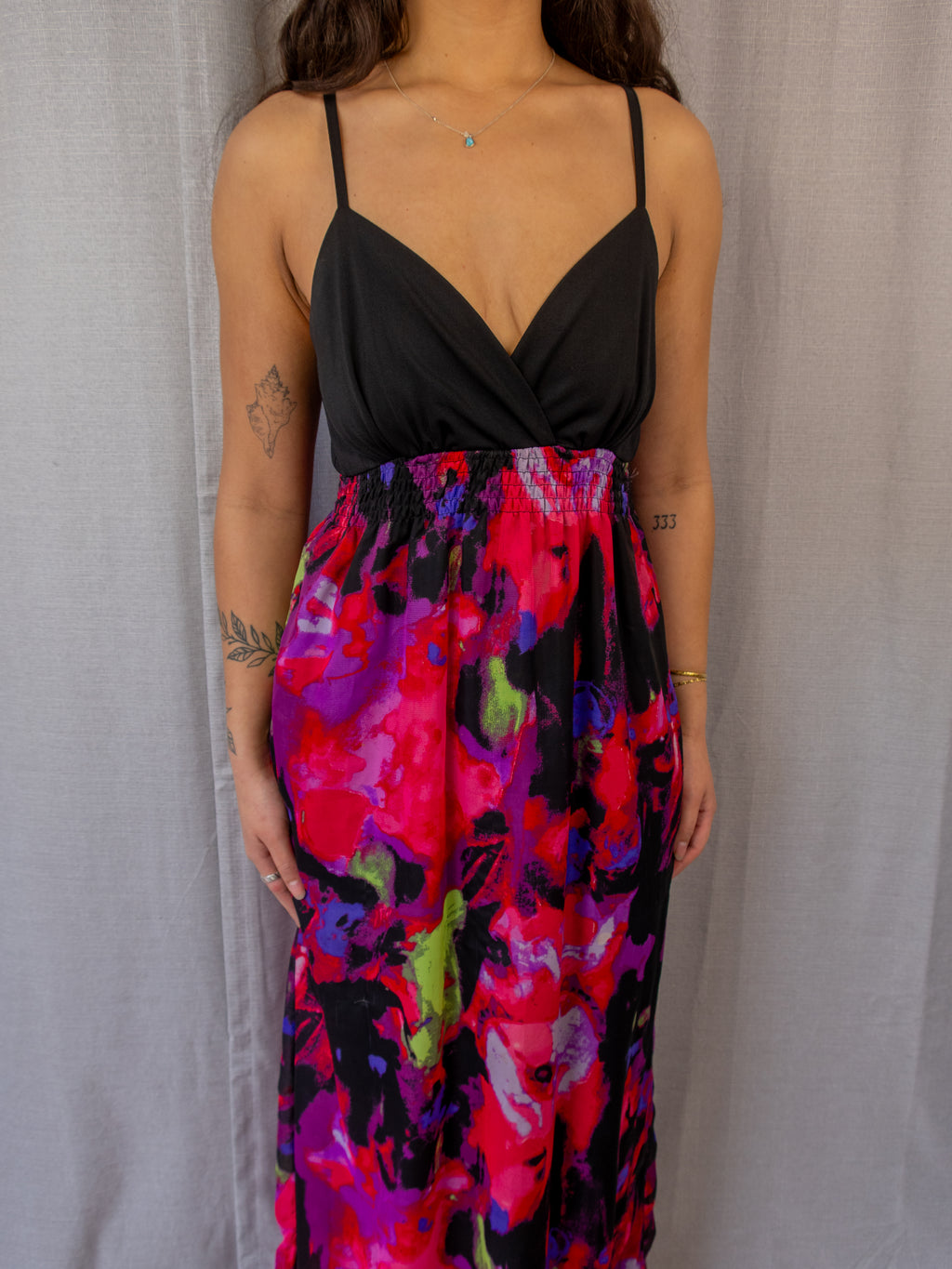 Y2K Crossroads Maxi Dress - Black/Floral - Size 8