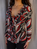 Y2K Simona Mesh Top - Abstract Print Ruffle - Size 12