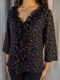 Y2K Liz Jordan Floral Ruffle Blouse - Black - Size 8
