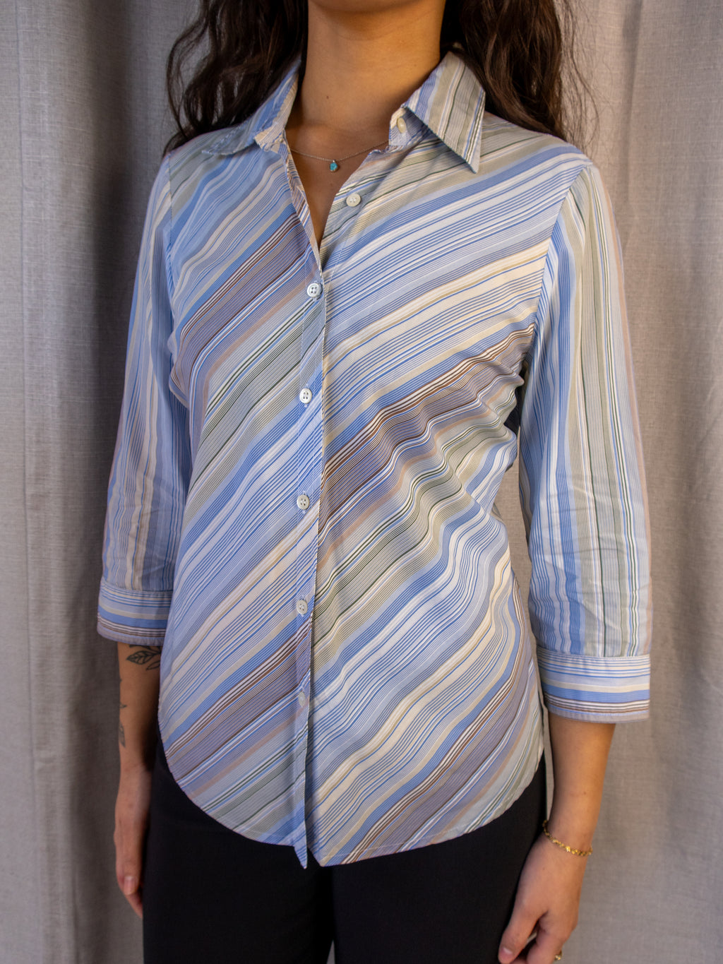 Y2K Sportscraft Striped Shirt - Blue Multicolour - Size 8