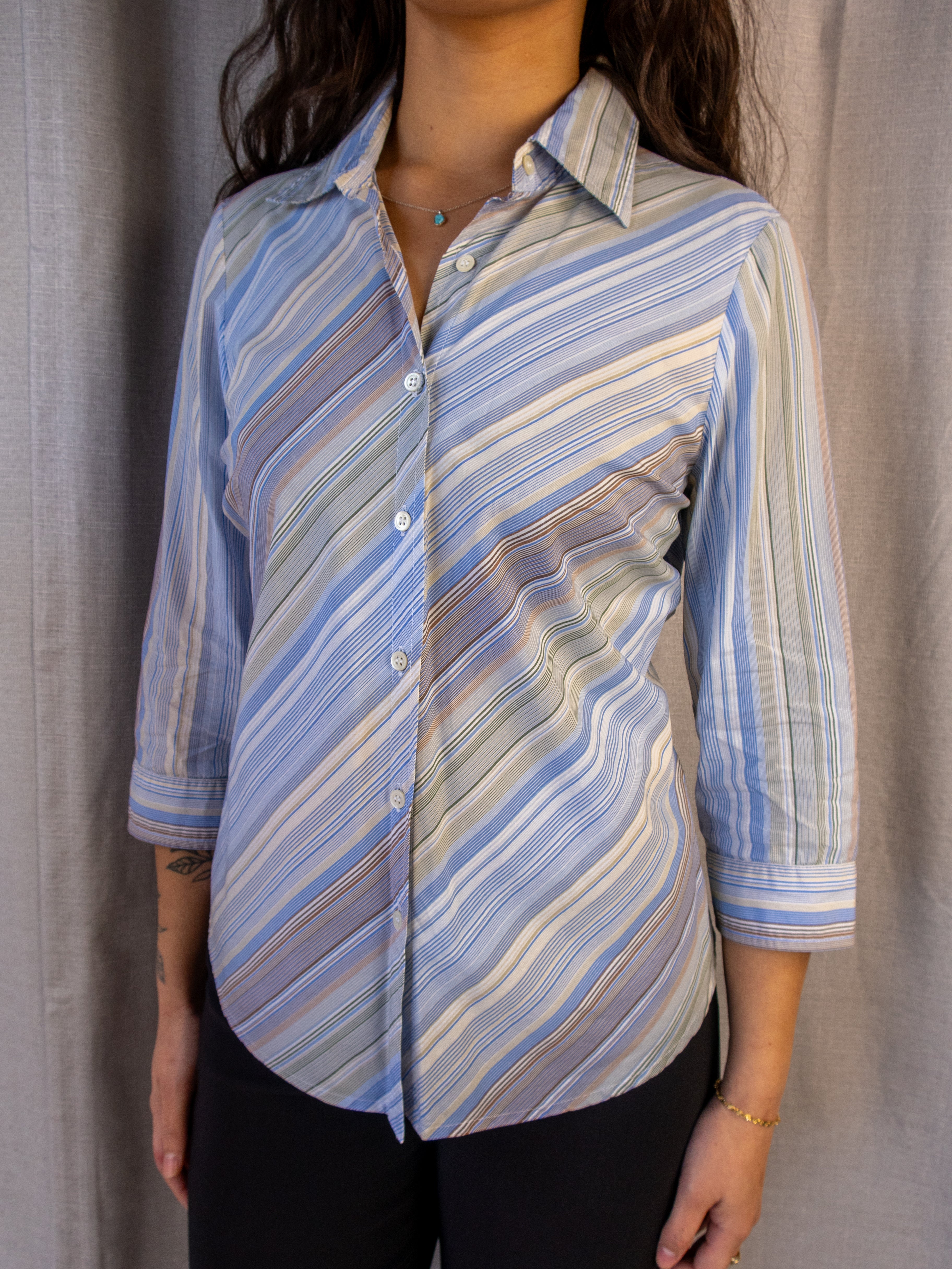Y2K Sportscraft Striped Shirt - Blue Multicolour - Size 8