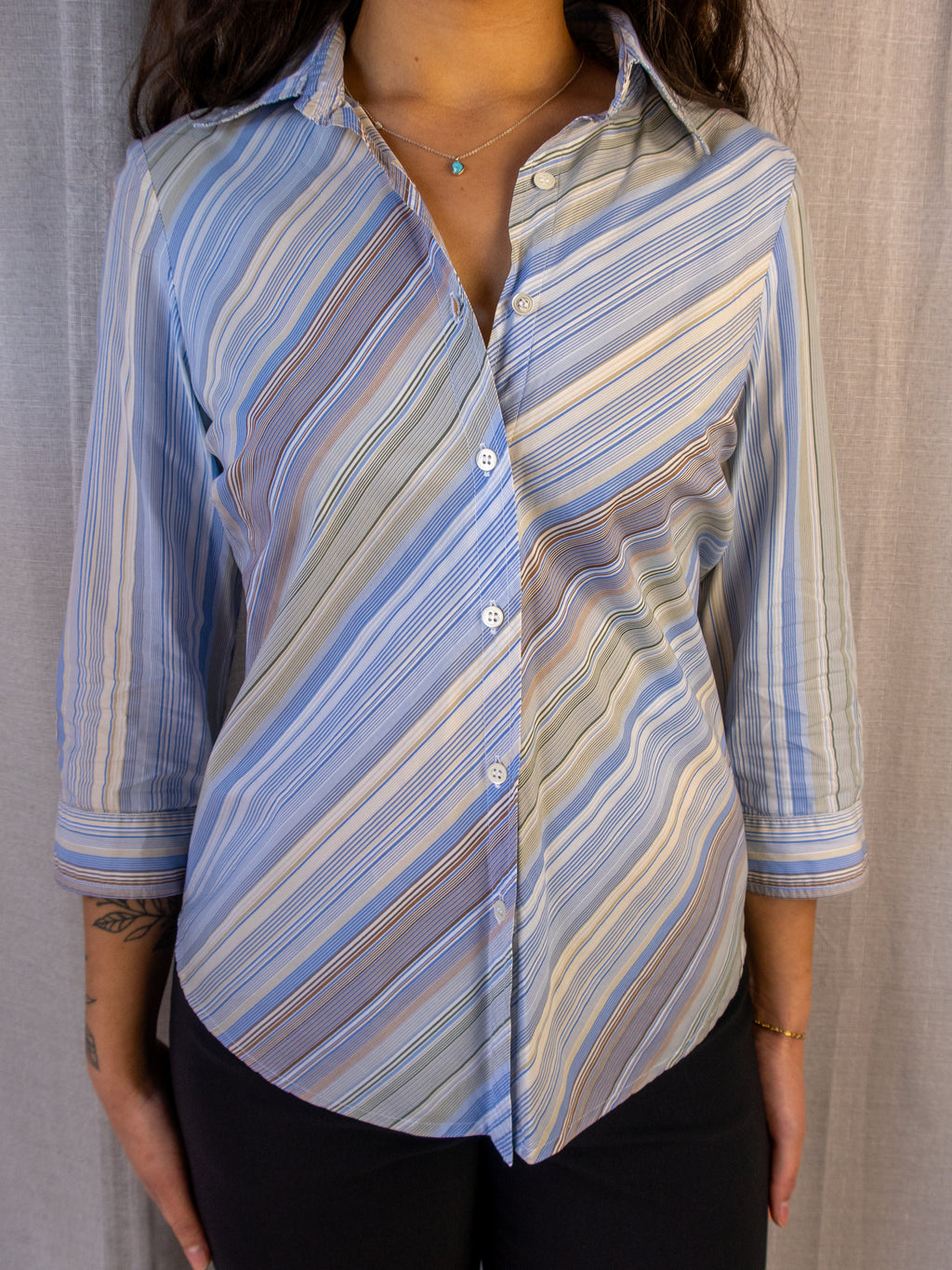 Y2K Sportscraft Striped Shirt - Blue Multicolour - Size 8
