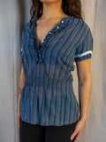 Y2K Guess Jeans Patterned Peplum Top - Navy/White - Size M