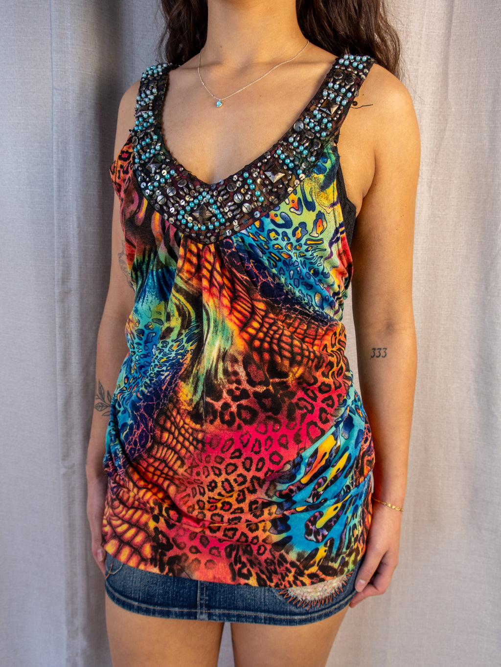 Y2K Crossroads Embellished Print Top - Multicolour - Size XXL