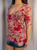 Y2K BeMe Floral Mesh Wrap Top - Pink - Size 12