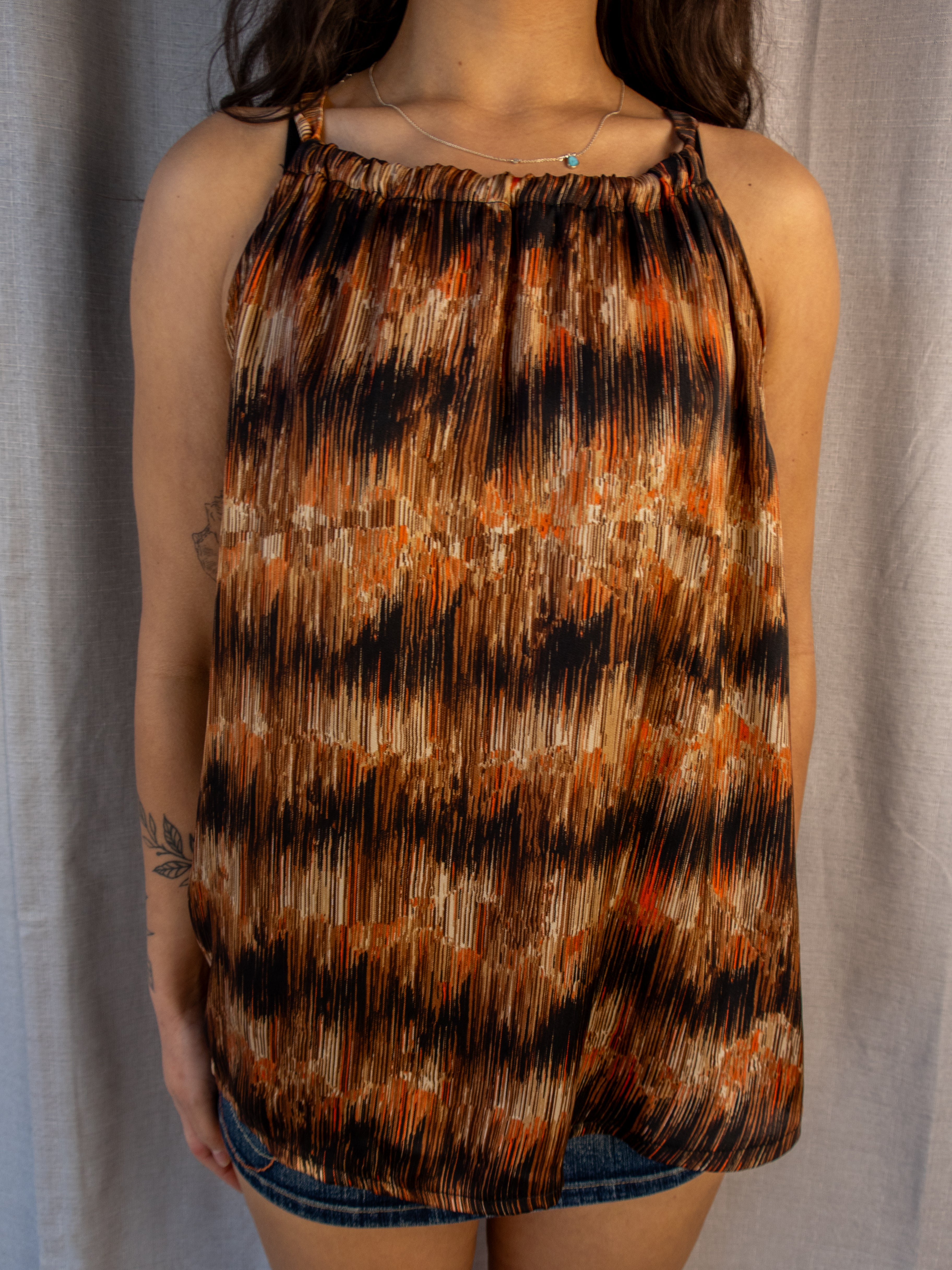 Valoo Abstract Halter Top - Brown Print - Size S