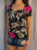 Capital M Floral Top - Black - Size S