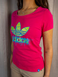 Adidas Fitted Tee - Neon Pink Logo Print - Size S
