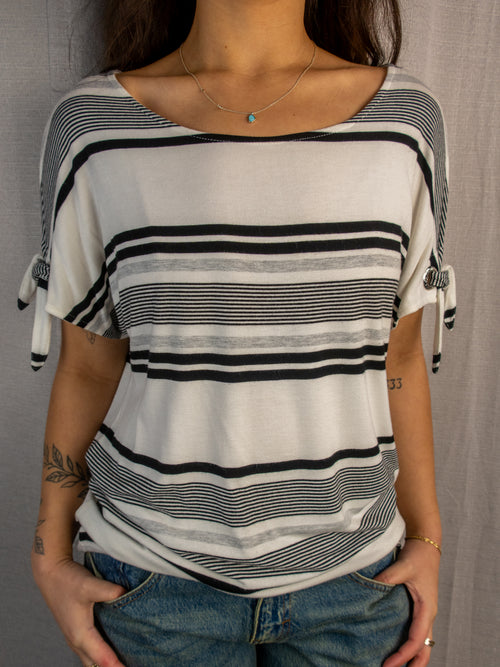Calvin Klein Stripe Cut-Out Top - White & Black - Size M