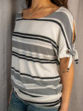 Calvin Klein Stripe Cut-Out Top - White & Black - Size M