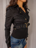 Y2K One Teaspoon Cropped Trench Jacket - Black - Size 6