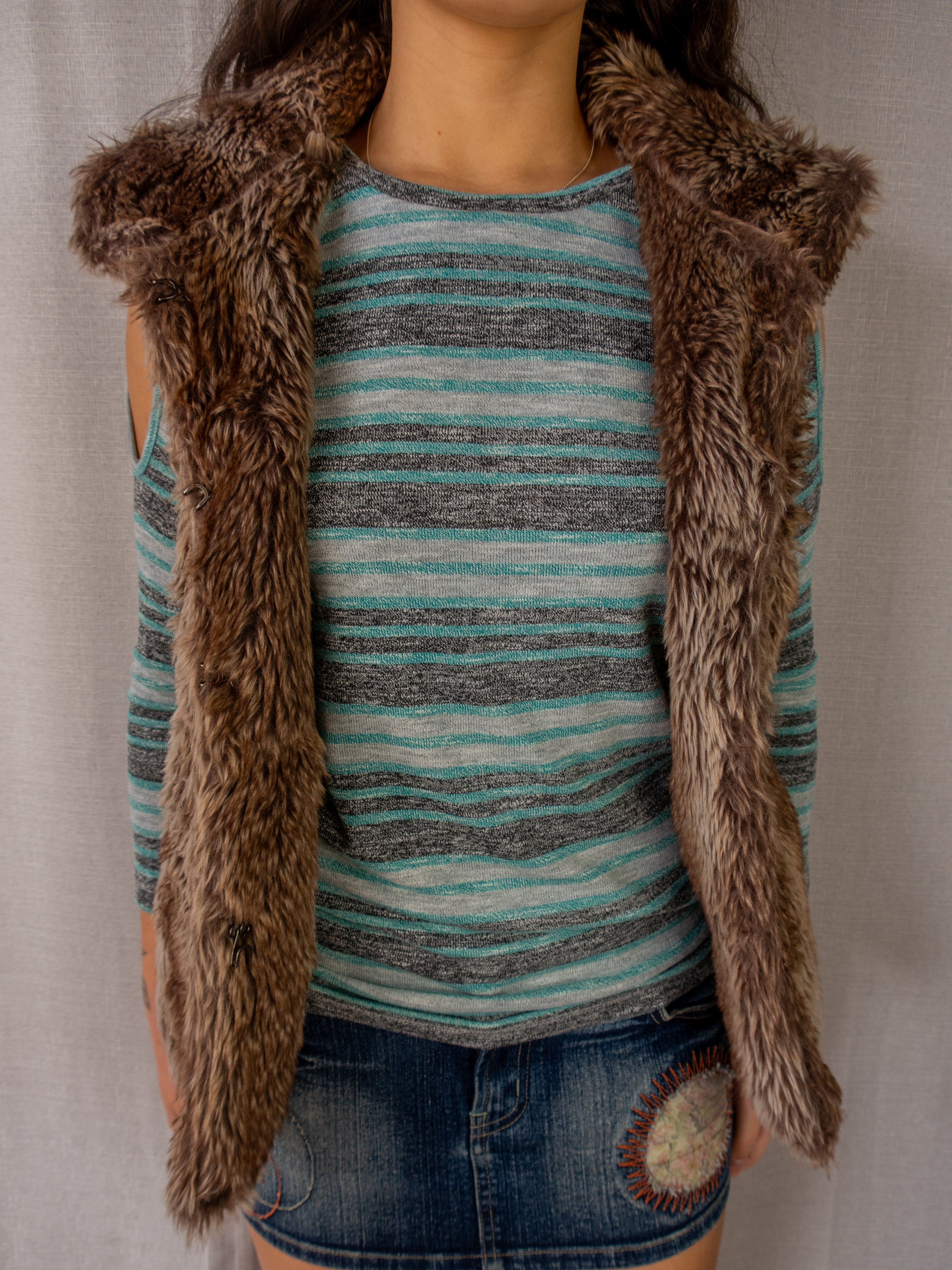 Ice Faux Fur Vest - Brown - Size XS
