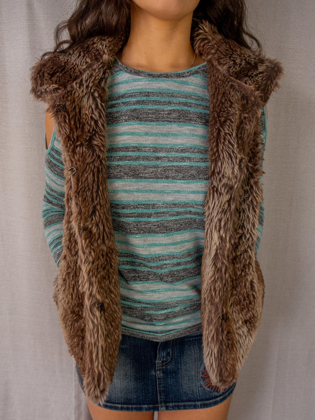 Ice Faux Fur Vest - Brown - Size XS