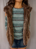 Ice Faux Fur Vest - Brown - Size XS
